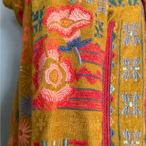 Johnny Was Biya S Heavily Embroidered Mustard Long Floral Knit Hoodie Cotton Mix - Picture 7 of 13